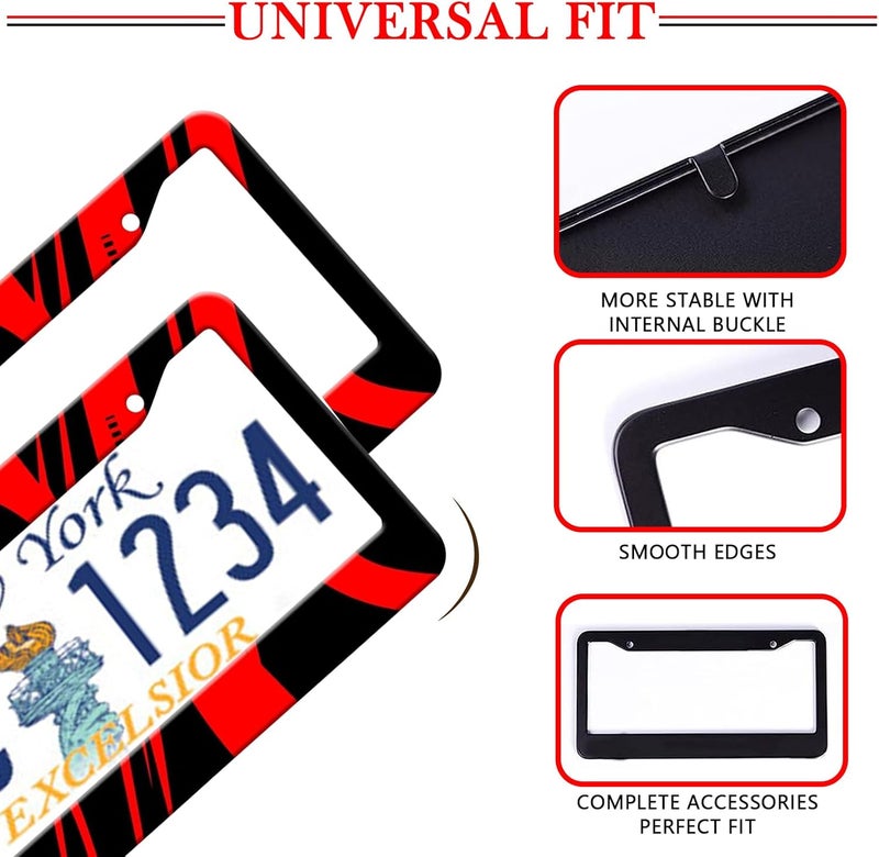 LIN KANG Red and Black License Plate Frames Holder - 2 Pack Black Red Aluminum Metal License Plate Frame Car Tag Frame Holder Front Rear Decorative with Screws Fasteners Caps - Image 3